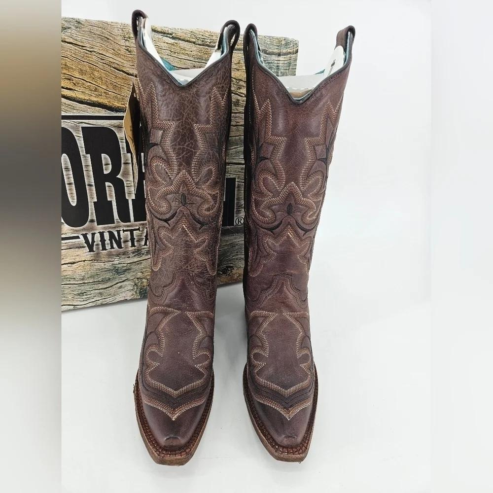 NIB CORRAL Women's 7.5 M Western Cowboy Cowgirl Boots Brown Leather - Picture 9 of 11
